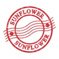 SUNFLOWER, text written on red postal stamp