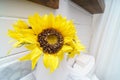 Sunflower vase in bathroom Royalty Free Stock Photo