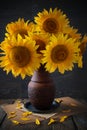 Sunflower in a vase on the table Royalty Free Stock Photo