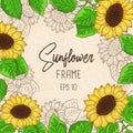 Sunflower vector with green leaves frame Royalty Free Stock Photo