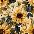 Sunflower wonderland watercolor Seamless Patterns, Generative AI