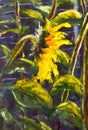 Sunflowers Acrylic, Oil painting Original handpainted art of sunflower flowers, beautiful gold sunflowers in sun flowers on canvas Royalty Free Stock Photo