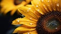 Luminous Sunflower: A Tranquil Close-up With Water Droplets