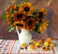 Sunflowers and apricots Royalty Free Stock Photo