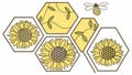 Sunflowers and Bees Honeycomb Pattern Vector, vector design Generative AI Royalty Free Stock Photo