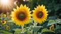 Sunflowers blooming in the field. Sunflower natural background Royalty Free Stock Photo