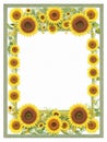 Sunflowers Border with Leaves and Frame Royalty Free Stock Photo