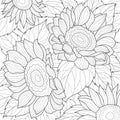 Sunflowers.Coloring book antistress for children and adults. Illustration isolated on white background. Royalty Free Stock Photo