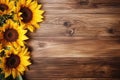 Sunflowers Displayed On Wooden Board, Adding Touch Of Sunshine To The Setting