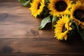 Sunflowers Displayed On Wooden Board, Adding Touch Of Sunshine To The Setting