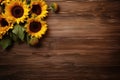 Sunflowers Displayed On Wooden Board, Adding Touch Of Sunshine To The Setting