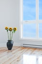 Sunflowers in empty room with big window Royalty Free Stock Photo