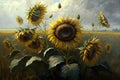 Sunflowers in the field. Oil painting Royalty Free Stock Photo