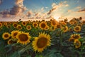 Sunflowers in the field, summertime agricultural background