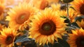 Sunflowers field on the sunset. AI generated image.