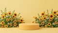 Sunflowers frame yellow podium in sunny setup Royalty Free Stock Photo