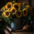 Sunflowers and Gardening Tools