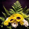 Sunflowers and Gerbera daisies flower arrangement with fern AI-Generated