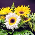 Sunflowers and Gerbera daisies flower arrangement with fern AI-Generated