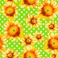 Sunflowers, hand pain watercolor seamless pattern