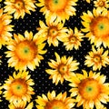 Sunflowers, hand painted watercolor vintage seamless pattern