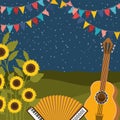 Sunflowers with music instruments and garlands