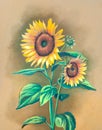 Sunflowers painting on paper