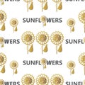 Sunflowers. Pattern. Vector background with golden sunflowers on white backgrounds. Business project