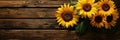 sunflowers on rustic wooden background many wooden slats Royalty Free Stock Photo