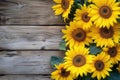 sunflowers on rustic wooden background many wooden slats Royalty Free Stock Photo