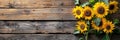 sunflowers on rustic wooden background many wooden slats Royalty Free Stock Photo