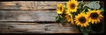 sunflowers on rustic wooden background many wooden slats Royalty Free Stock Photo