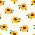 Sunflowers seamless vector pattern. Sunflower background with yellow florals on beige white. Summer flowers repeating pattern for Royalty Free Stock Photo