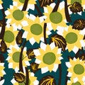 Sunflowers, stylized floral pattern. Royalty Free Stock Photo