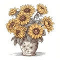 sunflowers vase illustration Royalty Free Stock Photo