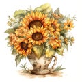 sunflowers vase illustration Royalty Free Stock Photo