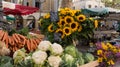 Sunflowers and Vegetables in the Market Royalty Free Stock Photo