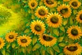 Sunflowers Vintage Oil Painting Royalty Free Stock Photo