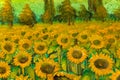 Sunflowers Vintage Oil Painting Royalty Free Stock Photo