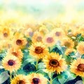 sunflowers in watercolor style blank,bright and vibrant with Generative AI