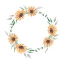 Sunflowers Watercolor Wreath Garland Clipart Flowers White Roses Royalty Free Stock Photo