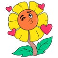 Sunflowers welcome spring full of love, doodle icon image kawaii
