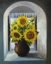 Sunflowers on The Window Royalty Free Stock Photo