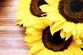 Sunflowers on a wooden table Royalty Free Stock Photo