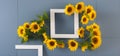 Frame sunflowers frame with blue background