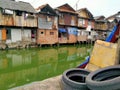 Sungai Duri, Roxy mas, Jakarta, IndThe atmosphere of a densely populated settlement standing on the river