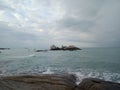 Sungailiat, Bangka, Indonesia. June 2, 2022. Beautiful Batu Ketak beach in Bangka Island. Blue Cloud sky. Granite stone.