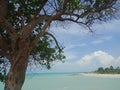 Sungailiat, Bangka, Indonesia. June 2, 2022. Beautiful Batu Ketak beach in Bangka Island. Blue Cloud sky. Granite stone.