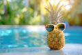 Sunglass-Clad Pineapple Lounging Poolside, Embodying Summer Fun - Generative AI Royalty Free Stock Photo