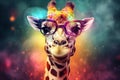 sunglasses africa neck colorful wildlife portrait giraffe zoo mammal animal. Generative AI. Royalty Free Stock Photo